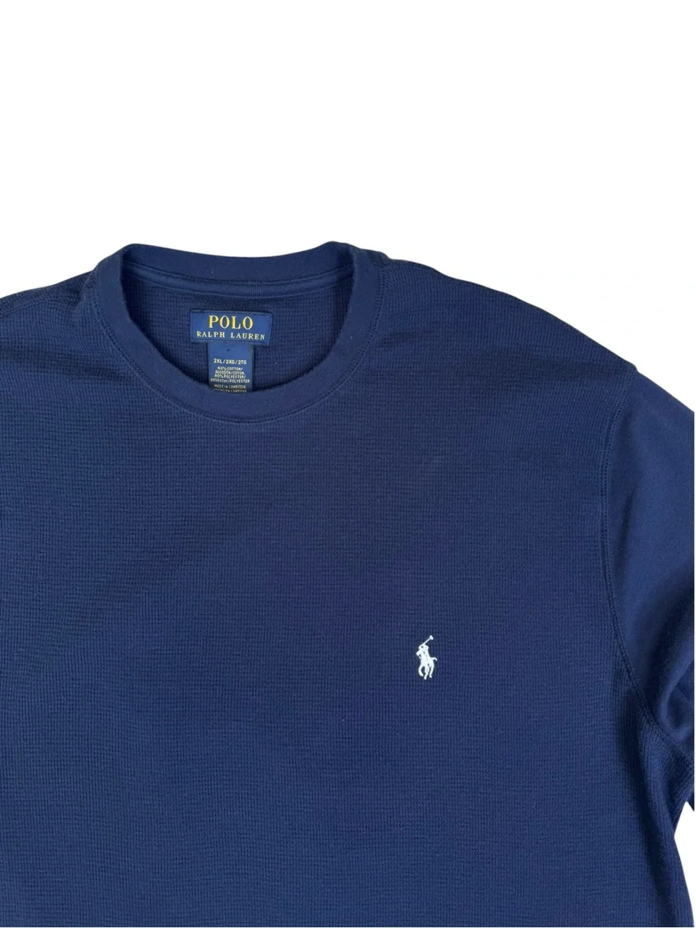 Polo Ralph Lauren Navy Blue Waffle Knit Thermal Long Sleeve Shirt 2XL Big & Tall